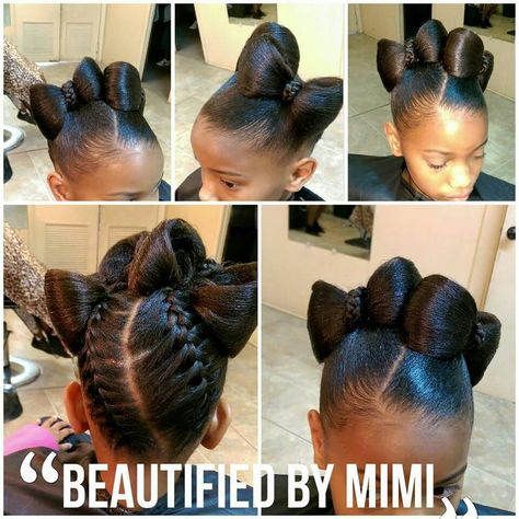 Bow tie styles Lil Girl Hairstyles, Kid Braid Styles, Girl Hairstyle, Girls Natural Hairstyles, Natural Hairstyles For Kids, Flower Girl Hairstyles