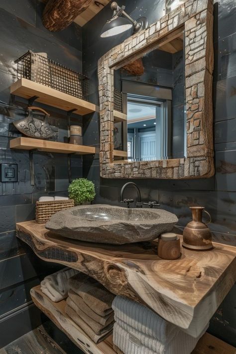 29 Boho Bathroom Ideas for a Relaxing and Stylish Sanctuary 11 Treehouse Design, Powder Room Design Ideas, Earthy Bathroom, Dekorere Bad, Boho Bathroom Ideas, Rustic Farmhouse Bathroom, Farmhouse Bathroom Design, Bathroom Vanity Designs, Rustic Bathroom Vanities