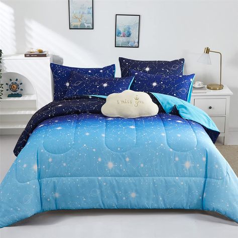 Constellation Bedding, Teal Comforter, Galaxy Bedding, Glitter Galaxy, Kids Comforters, Blue Comforter Sets, Twin Comforter Sets, Ombre Glitter, Twin Comforter