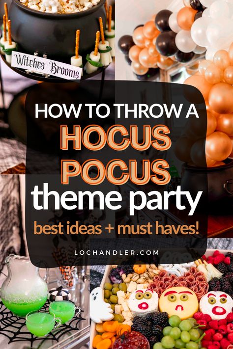 If you are throwing a hocus pocus theme party and looking for all the best halloween party ideas that are Hocus Pocus and witch themed then check out this amazing post with all the best food, drinks, decor, games, favors, invitations and more! The perfect adult halloween party theme idea! I Put A Spell On You Halloween Party, Witches Themed Halloween Party, Halloween Birthday For Adults, Witch Breakfast Party, Witches Night In Party, Goosebumps Party Games, Witches Night In Party Ideas, Halloween Party Ideas Hocus Pocus, Hocus Pocus Party Adults