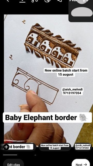 Elephant Border Design, How To Draw Elephant In Mehndi, Lotus Henna, Mehndi Makeup, Baby Elephant Drawing, Henna Tutorial, Eid Henna, Beautiful Henna Designs, Elephant Drawing