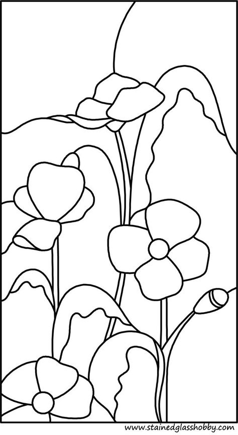 Four poppies stained glass design. http://www.stainedglasshobby.com/design148.php Stained Glass Stencils, Motifs Art Nouveau, Stained Glass Quilt, Stained Glass Patterns Free, Stained Glass Paint, Stained Glass Flowers, Pola Sulam, Glass Pattern, Art Stained