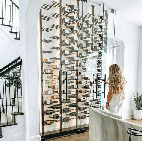 Wine Rack Feature Wall, Wine Wall With Glass Doors, Wine Walls, Glass Wine Cellar, Wine Rooms, Wine Closet, Home Wine Cellars, House Redo, Custom Wine Cellars