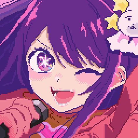 Pixel art, hoshi no ko, anime, manga, idol, girl, kawaii, cute Pixel Art Manga, Pixel Pfp, Pixel Kawaii, Disney Character Art, Easy Pixel Art, 8bit Art, Cool Pixel Art, Pixel Drawing, Pix Art