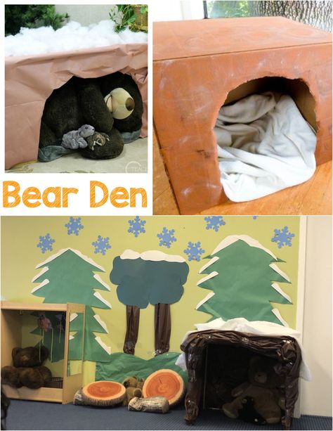 Bear Den Dramatic Play, Preschool Hibernation Activities, Migration Preschool, Hibernation Preschool Crafts, Hibernation Preschool Activities, Hibernation Activities, Hibernation Preschool, Cozy Critters, Dramatic Play Preschool