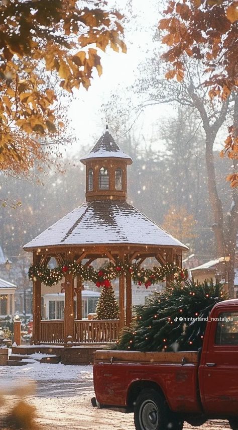 Cozy Christmas Tree Aesthetic, Cosy Christmas Aesthetic, Classic Christmas Aesthetic, Appalachian Christmas, Christmas Tree Outside, Christmas Outside, Christmas In The Country, Small Town Christmas, Country Winter