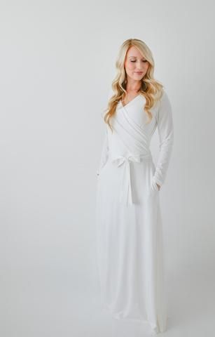 Scoti Temple Dress from Ella and Anne. $69.00 SUPER CUTE.                                                                                                                                                                                 More Lds Dresses, Lds Temple Clothing, Dresses Lds, Eternal Marriage, Lds Temple Dresses, Modest White Dress, Lds Temple Dress, Temple Dresses, Temple Marriage