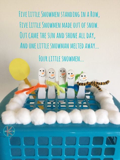 Snowman Kindergarten, 5 Little Snowmen, Frozen Classroom, Rhyming Activities Preschool, Snowman Crafts Preschool, Winter Science Experiments, Nursery Rhymes Activities, Kindergarten Activity, Snowmen Activities