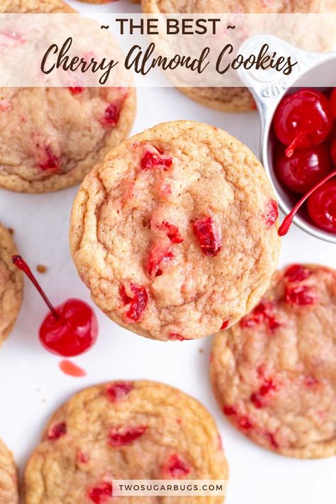 Friendship Cookies Recipe, Recipes With Dried Cherries, Kookie Cookies, Cherry Almond Shortbread, Maraschino Cherry Cookies, Cherry Almond Cookies, Crochet Scandinavian, Micro Bakery, Cherry Cookies Recipes