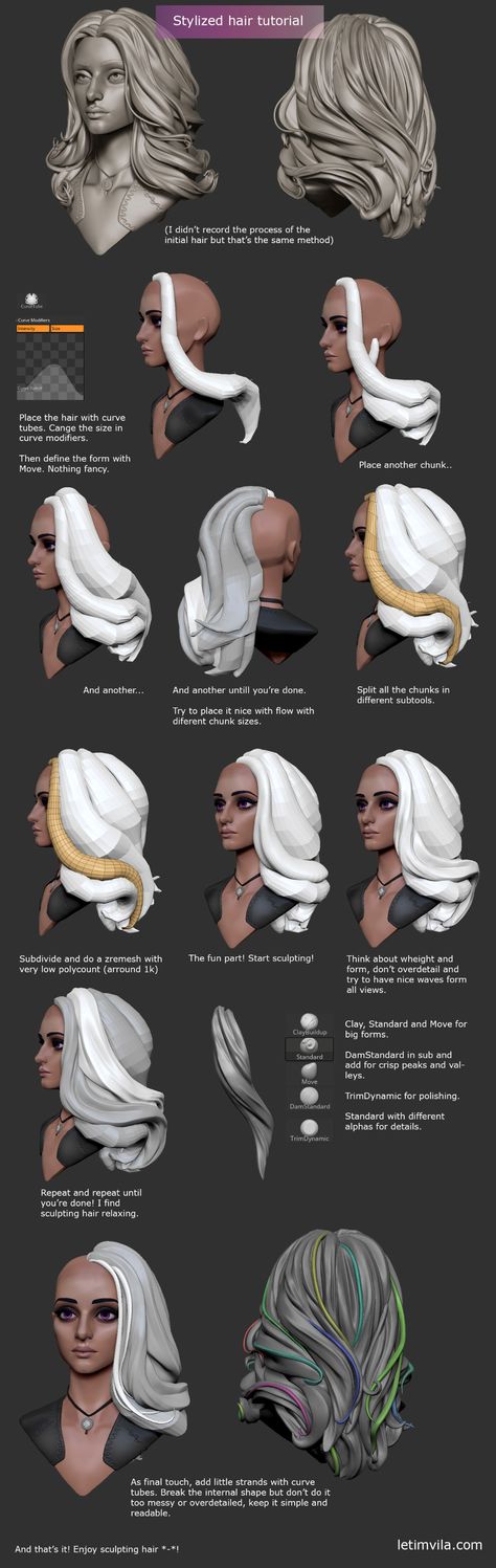 Stylized Hair, Zbrush Hair, 3d Karakter, Stylized Character, Zbrush Character, Sculpting Tutorials, Zbrush Tutorial, 3d Modeling Tutorial, Blender Models