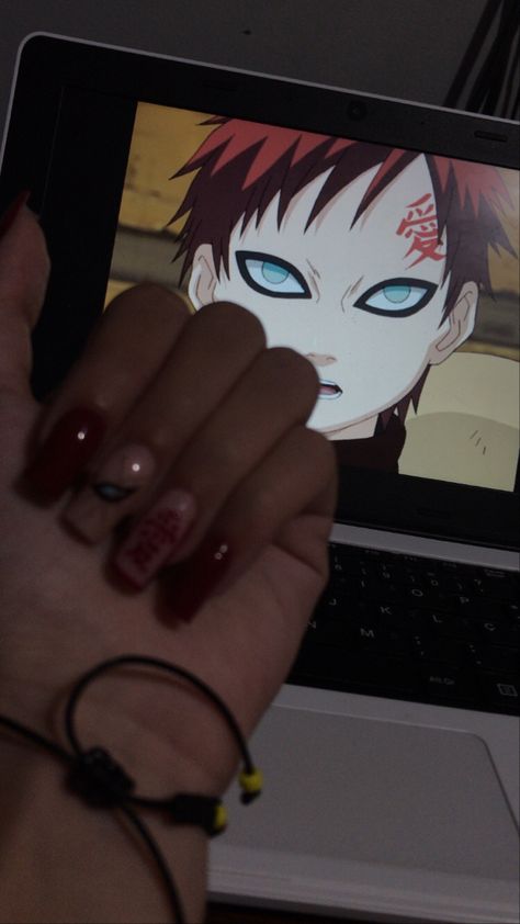 Gaara Nails Designs, White Comme Des Garcons Nails, Gaara Nails, Nails Cdg Heart, Inuyasha Nails Acrylic, Inuyasha Nail Art, White Nails, Nail Inspo, Nails