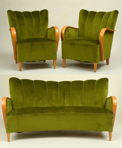 Art Deco Parlor Set this is my favorite color green! I've always wanted an antique chair this color! Art Deco Living Room Furniture, Art Deco Inspired Living Room, Green Couches, Salon Art Deco, Art Deco Living, Deco Living Room, Art Deco Sofa, Art Deco Living Room, Green Couch