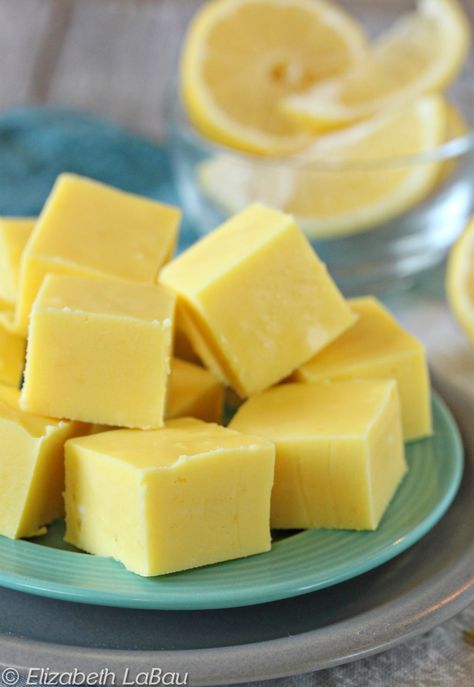 Smooth, creamy lemon fudge is so easy to make! You can try dipping the squares in chocolate, too! Lemon Fudge, White Chocolate Fudge, Marshmallow Cream, Candied Lemons, Yellow Foods, Homemade Candies, Lemon Desserts, Lemon Recipes, Sweet Tarts