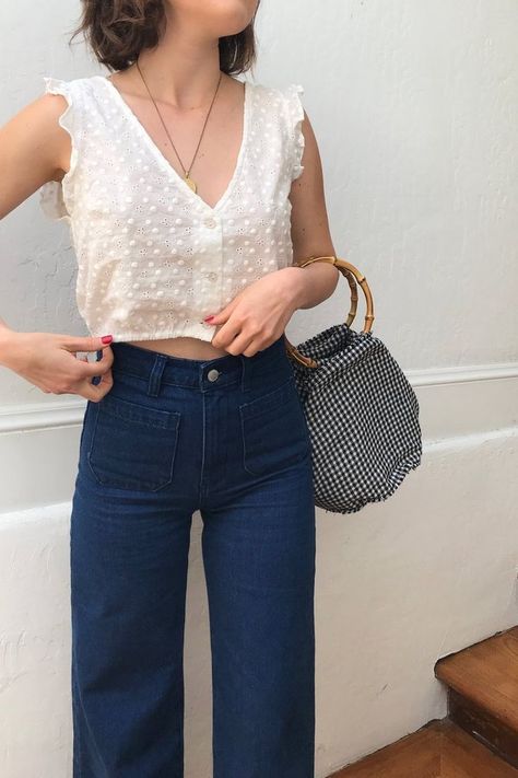 Anglaise Top, Eyelet Top, Top Outfit, Outfits With Hats, Mode Inspo, Inspired Outfits, Boho Casual, Casual Summer Dresses, Inspiration Mode