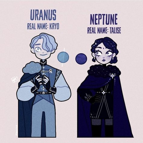 Planets As Characters, Planets Character Design, Neptune As A Human, Uranus Mythology, Humanized Planets, Neptune X Uranus Solarballs, Planets As Humans Art, Planet Character Design, Planets As Humans