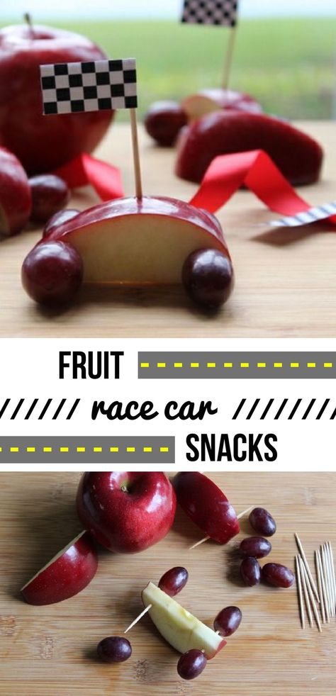 Such a great idea to help kids eat more fruit! Apples and grapes come together to make these awesome fruit race cars. Make it fun and watch them gobble it all up! www.ehow.com/... Baby Pandas, Cars For Kids, Cute Snacks, God Mat, Snacks Für Party, Kids Recipes, Fun Kids Food, Food Crafts, Toddler Meals