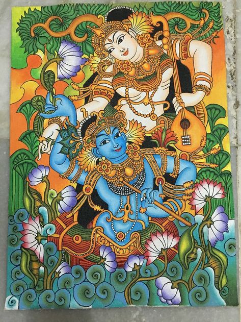 Pin on Mural art Madhubani Painting Of Krishna, Kerala Mural Radha Krishna, Madhubani Painting Krishna Radha, Radha Krishna Kerala Mural Painting, Best Madhubani Paintings, Madhubani Krishna Paintings, Krishna Madhubani Art, Radha Krishna Mural Painting, Kerela Murals Paintings