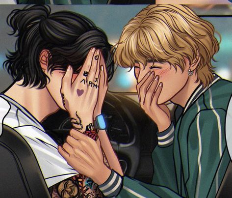 Taekook Story, Taekook Art, Fanarts Taekook, Taehyung's Art, Taekook Fanart, Black Hair Aesthetic, Taehyung Fanart, Cutest Couple Ever, Bts Art