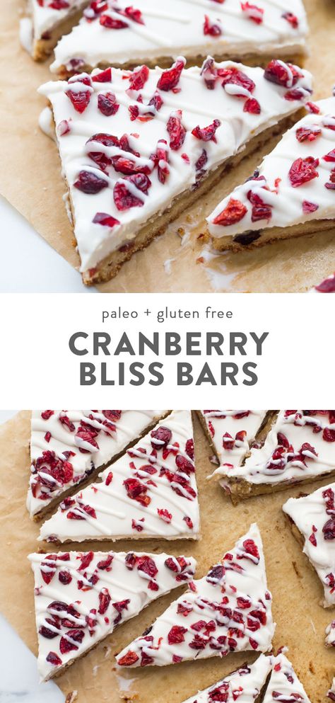 These paleo cranberry bliss bars are just that: bliss! These vegan cranberry bliss bars are a grain-, gluten-, and dairy-free paleo Starbucks copycat recipe that's perfect for the holidays. Blondies, layered with Cranberry Bliss Bars Recipe, Cranberry Bliss Bars Starbucks, Bliss Bars, Cranberry Bliss, Bliss Bar, Cranberry Bliss Bars, Dessert Sans Gluten, Patisserie Sans Gluten, Paleo Recipes Dessert