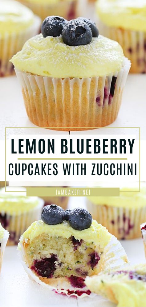 Blueberry Zucchini Cake, Blueberry Zucchini Muffins, Zucchini Cupcakes, Lemon Blueberry Cupcakes, Zucchini Cakes Recipe, Lemon Buttercream Frosting, Blueberry Cupcakes, Lemon Frosting, Lemon Buttercream