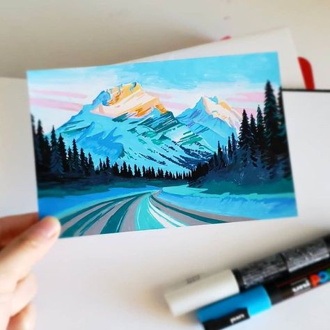 Canadian Landscape, Posca Marker, Mountain Drawing, Posca Art, Visual Storytelling, Marker Drawing, Paint Marker, Landscape Drawings, Painting Lessons