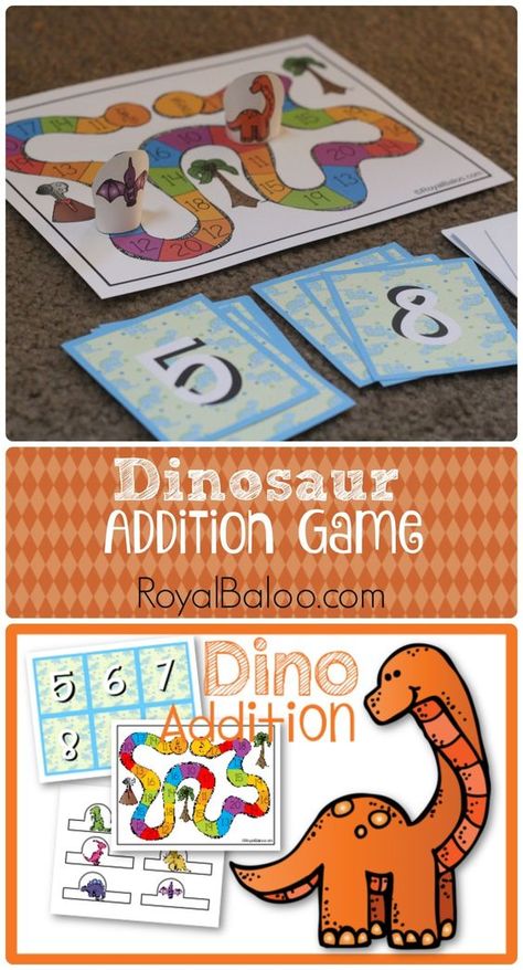 Free Dinosaur Addition Game Printable for sums 10-20 Play Therapy Activities For Children, Dinosaur Addition, Play Therapy Games, Play Therapy Activities, Addition Activities, Creative Math, Division Facts, Addition Games, Math Activities For Kids