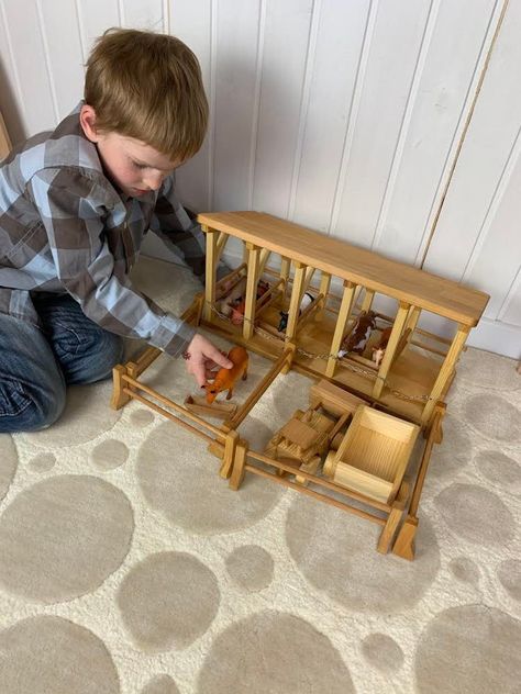 Barn Toy Wooden Farm Set Christmas Gift for Kid Wooden | Etsy Wooden Toy Farm, Wooden Toy Barn, Toy Horse Stable, Horse Family, Toy Farm, Baby Birthday Gift, Toy Barn, Baby Birthday Gifts, Eco Toys