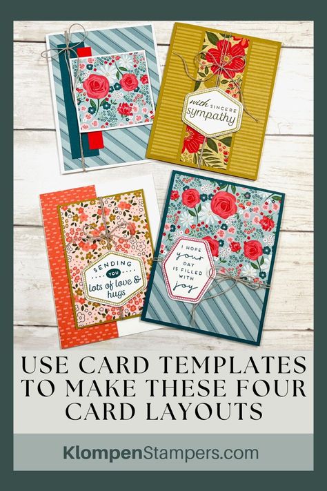 Discover 4 easy card layouts using Stampin' Up! Heartfelt Hexagon stamps and Garden Walk Designer Series Paper. Find inspiration in our blog post and tutorial and learn how to make beautiful greeting cards effortlessly using card templates. Spring Cards Handmade Cardmaking, Stampin Up Garden Walk Dsp Cards, Card Layouts Templates, Klompen Stampers Fun Fold, Stampin Up Cards 2024, Stampin Up Techniques, Su Heartfelt Hexagon Cards, Stampin Up Cards 2022-2023 Newest Fun Fold Cards, Heartfelt Hexagon Stampin Up Cards