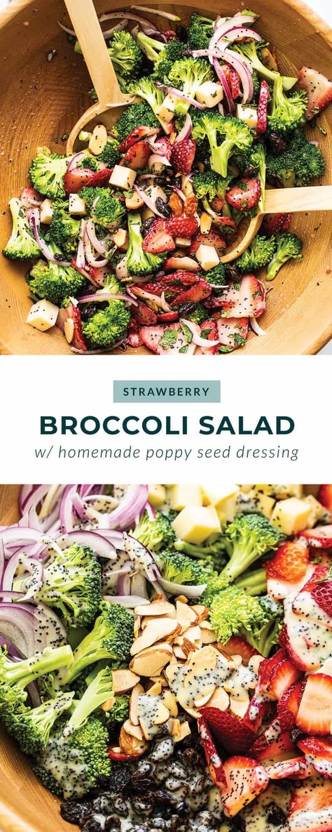 Salad With Poppy Seed Dressing, Strawberry Salad Recipe, Salads For Kids, Salmon Salad Recipes, Fit Foodie Finds, Bbq Side, Raw Broccoli, Poppy Seed Dressing, Broccoli Salad Recipe