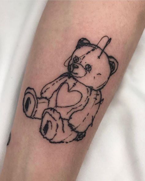 Pretty Simple Tattoos, Coffin Tattoos, Dark Artsy, Teddy Bear Tattoo, Thigh Tat, Skin Marks, Bear Tattoos, Spooky Tattoos, Tatuaje A Color