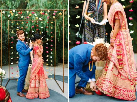 Disney Artists' Vibrant Indian Fusion Wedding in LA | Green Wedding Shoes Whimsical Wedding Cakes, Indian American Weddings, Indian American, Disney Artists, Swing Dancing, Multicultural Wedding, Indian Fusion Wedding, Fusion Wedding, Hindu Wedding