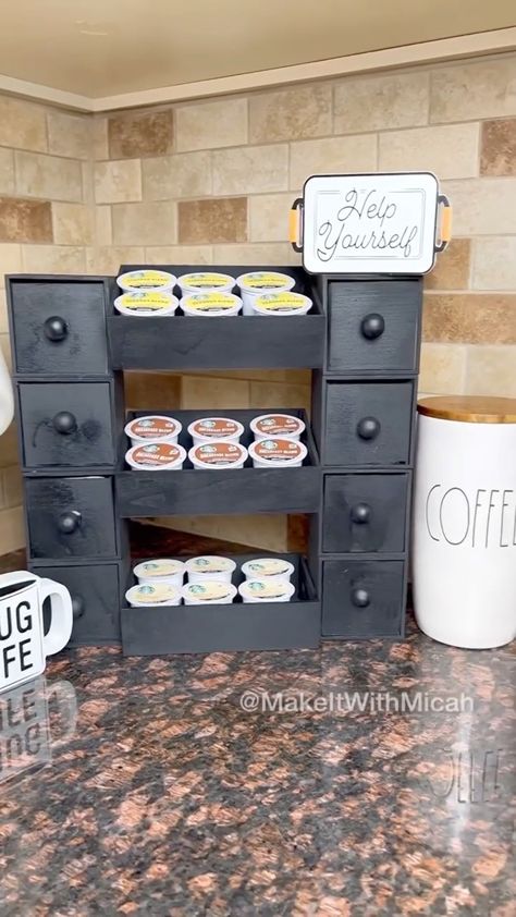 K Cup Storage, Dollartree Diy, Diy Coffee Station, K Cup Holders, Diy Coffee Bar, Tea Holder, Coffee Pod Holder, Dollar Store Hacks, Ranch Decor