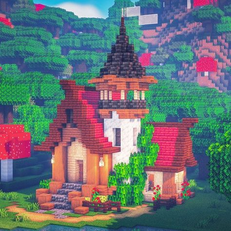 Minecraft Fantasy Storage House, Minecraft Clay House, Minecraft Fantasy Starter House, Cute Starter Homes Minecraft, Fantasy Minecraft House, Cottage Blueprints, Minecraft Fantasy House, Minecraft Storage, Cottagecore Forest