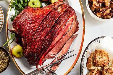 Baked Easter Ham, Potato Gratin Easy, Crown Roast Of Pork, Pomegranate Glaze, Types Of Ham, Crown Roast, Cipollini Onions, Juicy Pork Tenderloin, Whole Ham