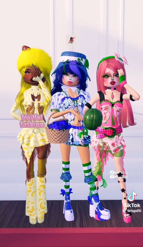 Fruit Fashion Dress To Impress, Dress To Impress Theme Fruitful Fashion, Fruit Dress To Impress, Fruitful Fashion Dti, Dress To Impress Fruitful Fashion, Food Inspired Dress To Impress, Fruitful Fashion, Roblox Hacks, Boots Outfit Ideas