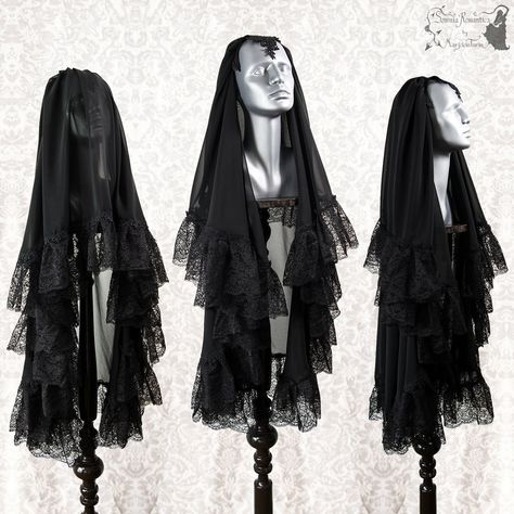 Victorian Widow Aesthetic, Black Veil Outfit Aesthetic, Veil Outfits, Goth Veil, Goth Halloween Costume Ideas, Dark Queen Dress, Gothic Veil, Haute Goth, Head Peice