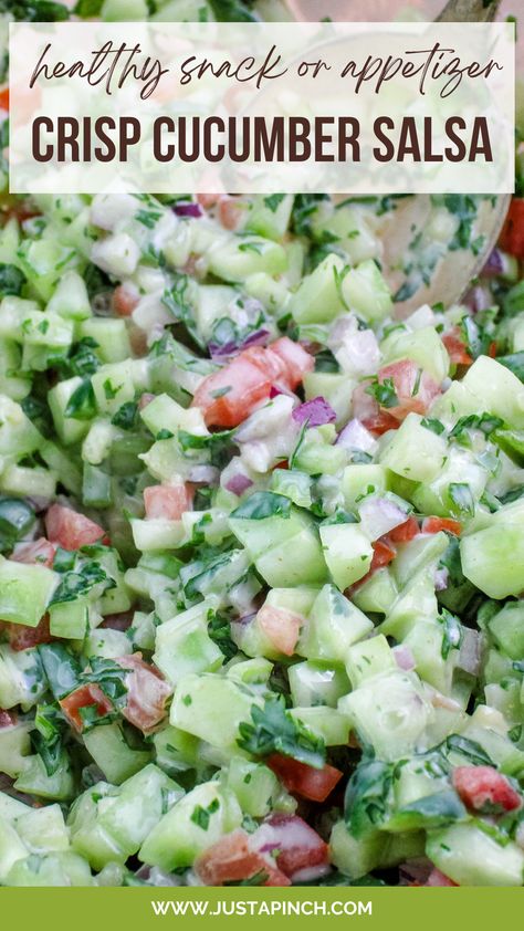 Crisp Cucumber Salsa Easy Cucumber Appetizers, Cold Veggie Appetizers, Recipes Cucumber, Healthy Cucumber Appetizers, Cucumber Dip Healthy, Mini Cucumber Recipes, Fresh Jalapeno Recipes, Crunchy Salsa With Fresh Cucumbers, Addictive Cucumber Recipe