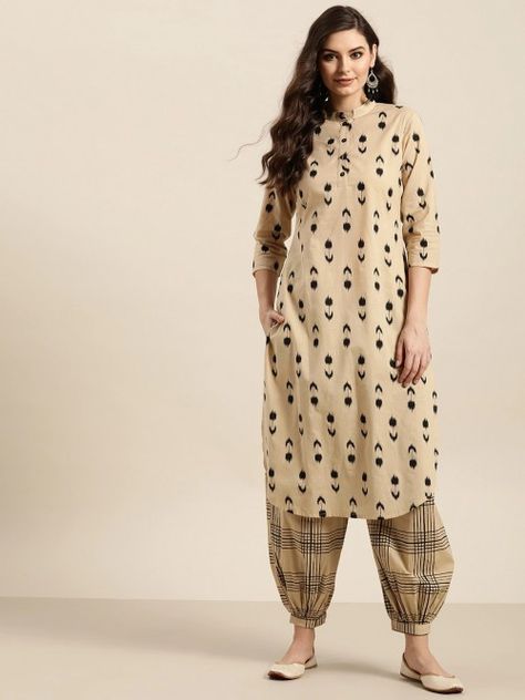 Afgani Salwar Kurta For Women, Kurti Salwar Designs, Kurta With Trousers Women, Suit With Salwar Design, Cotton Pant Suits For Women Indian, Cotton Pants Women For Kurti, Sleeves Design For Kurtis Cotton, Cotton Kurti Pant Designs, Cotton Dress Pattern Indian Punjabi