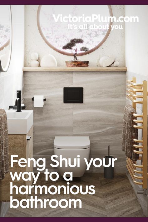 Feng Shui your way to a harmonious bathroom 🌊 🌬️ ☁️ Feng Shui Bathroom, Toilet Room Decor, Relaxing Bathroom, Feng Shui Principles, Tidy Bathroom, Toilet Room, Bathroom Layout, Smart Storage, Curved Lines