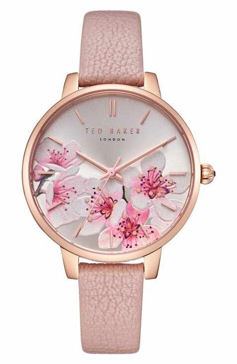 Ted Baker London Kate Leather Strap Watch, 38mm Sakura Accessories, Floral Watches, Pretty Watches, Trendy Watches, Fancy Watches, Cute Watches, Pink Watch, Leather Strap Watch, Watches Luxury