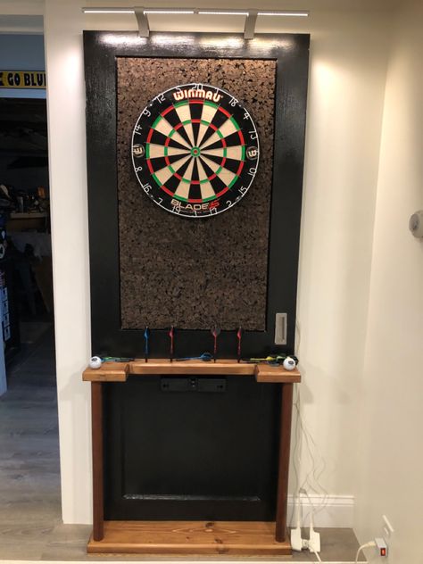 Dart Board Area Ideas, Indoor Dart Board Wall, Dart Board Set Up, Modern Dart Board Wall, Basement Dart Board Wall, Dart Room Ideas, Electronic Dart Board Cabinet, Dart Board Wall Ideas, Dartboard Stand Diy