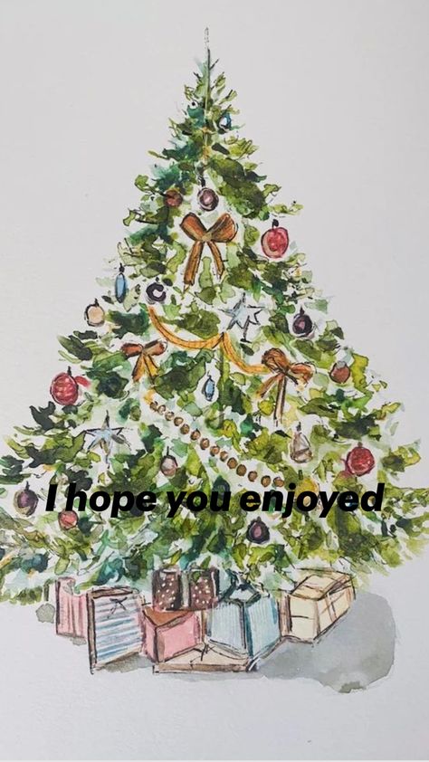 Cute Christmas Tree Painting, Hand Painted Holiday Cards, Christmas Tree Illustration Drawings, Christmas Drawing Tree, Christmas Paintings Watercolor, Christmas Inspirational Quotes, Christmas Watercolor Paintings, Christmas Illustration Art, Cute Watercolor Paintings