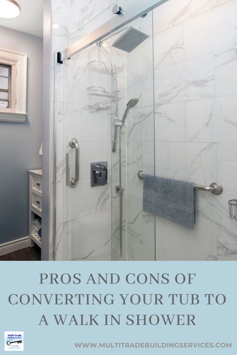 Did you know you can convert your tub to a walk in shower? We explore the pros and cons of this project and discuss the steps involved in the process. Convert Tub To Shower In Small Bathroom, Shower Tub Combination Walk In, Bath To Walk In Shower Conversion, Tub Converted To Walk In, Replacing Tub With Walk In Shower Ideas, Converting Bathtub To Shower Ideas, Replacing Bathtub With Shower Walk In, Tub To Walk In Shower Conversion, Replace Bathtub With Shower Walk In