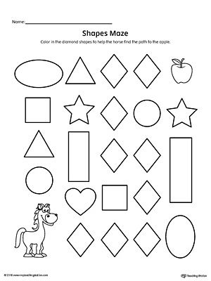 Diamond Shape Maze Printable Worksheet | MyTeachingStation.com Maze Printable, Shapes Worksheet Kindergarten, Shape Tracing Worksheets, Triangle Worksheet, Shapes Kindergarten, Maze Worksheet, Printable Mazes, Printable Shapes, Shapes Preschool