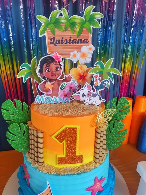 Moana Birthday Party Theme, Blaze And The Monster Machines Party, Festa Moana Baby, Moana Bebe, Moana Themed Party, Pink Crocs, Moana Birthday Party, 1 Year Birthday, Creative Cake Decorating