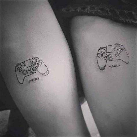 Game Controller Tattoo, Matching Tattoos For Brothers, Controller Tattoo, Bro Tattoos, Games Tattoo, Twin Tattoos, Matching Friend Tattoos, Small Matching Tattoos, Gamer Tattoos