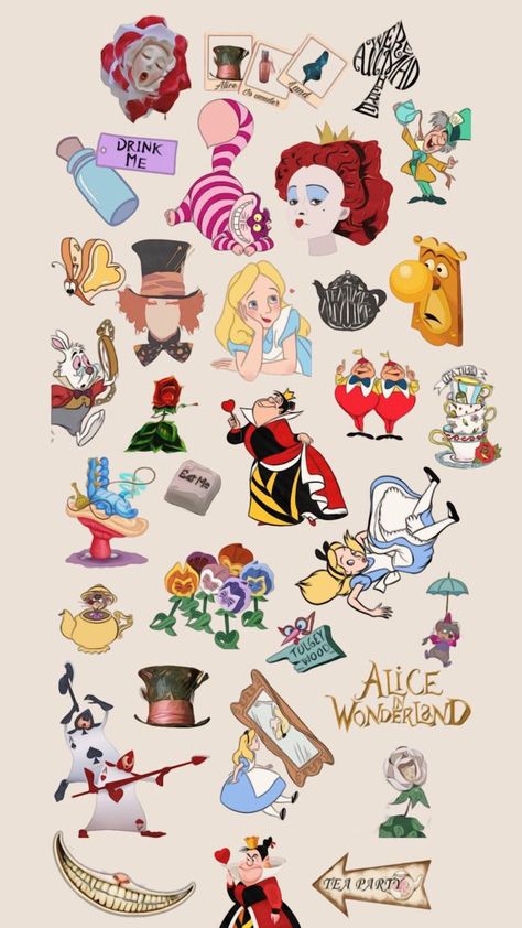 Disney Alice In Wonderland Characters, Alice In Wonderland Characters Drawing, Alice In Wonderland Creatures, Alice And Wonderland Characters, Alice And Wonderland Art, Alice In Wonderland Icon, Alice In Wonderland Drawing, Alice In Wonderland Cartoon, Disney Nail Art