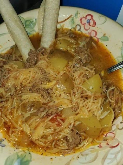 Fideo with potatoes and ground beef – Tnextrecipes Fideo Soup Recipe, Potatoes And Ground Beef, Fideo Recipe, Easy Cooking Ideas, Potatoe Recipes, Mexican Soup Recipes, Ground Beef And Potatoes, Mexican Soup, Beef And Potatoes