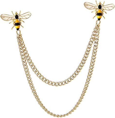 Amazon.com: Cute Bee Long Chain Brooch Pin,Animal Insect Bee Chain Tassel Lapel Pin Enamel Bee Suit Pin Jewelry for Women Men Gifts (Bee): Clothing, Shoes & Jewelry Animal Oc, Bee Suit, Diy Brooch, Brooch Ideas, Collar Bar, Suit Pin, Collar Clips, Collar Chain, Bee Brooch