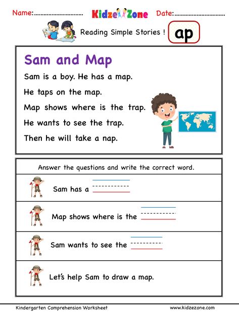 Kindergarten worksheets - ap word family - reading Comprehension Word Family Reading Comprehension, Family Reading Comprehension, Kindergarten Comprehension Worksheets, Ap Word Family, Word Family Reading, Kindergarten Word Families, Ccvc Words, Phonics Reading Passages, Phonics Worksheets Free